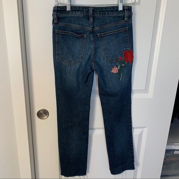 Free People Four Seasons Rose Patch Raw Hem Denim Slim Ankle Crop Jeans 25 - Picture 8 of 11